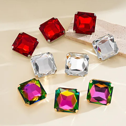 Western Style Square Rhinestone Stud Earrings And Ring For Women Luxurious Geometric Minimalist Fashion Jewelry Accessories