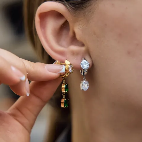Pendientes de Aro de Lujo de Acero Inoxidable con Circonita para Mujer Chapados en Oro de 18 Quilates Gota de Circonita