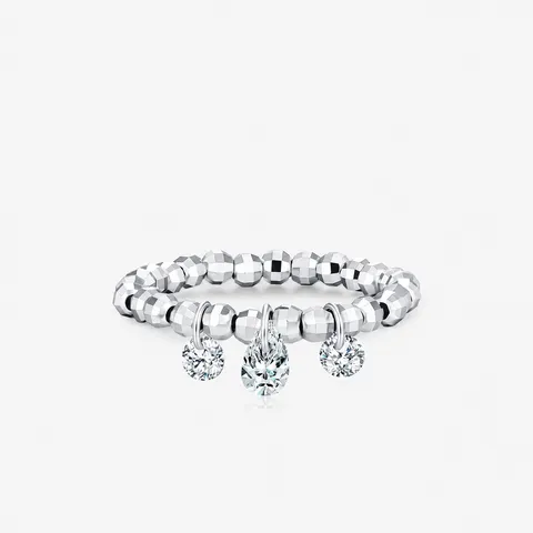 925 Sterling Silver Moissanite Adjustable Beaded Ring Sparkling VVS1 Clarity D Color GRA Gemstone Pear Cut Charm Wedding Engagement Jewelry For Women