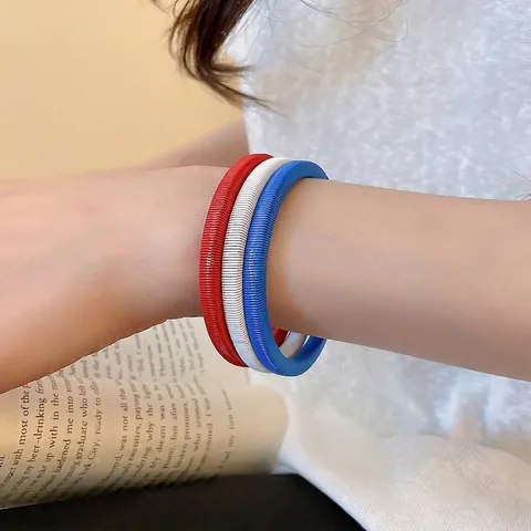 Bracciale a Catena a Molla Personalità Minimalista Set da 3 Pezzi Bracciale in Metallo Rosso Bianco Blu Gioielli per Donna
