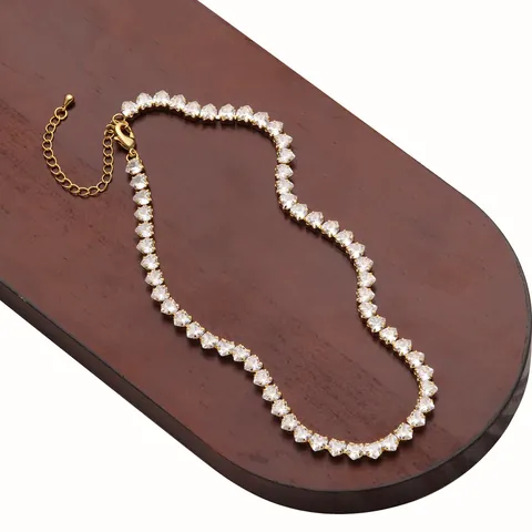 Collier Chaîne Tennis Zircon Coeur Cuivre Plaqué Or 18K Bijoux Personnalisés Délicats Pour Femmes Accessoire Scintillant