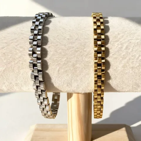 Fashion Stainless Steel Bracelet For Men Women Watch Band Link Chain Bracelet With Metal Germanium Rhinestone Inlay Jewelry