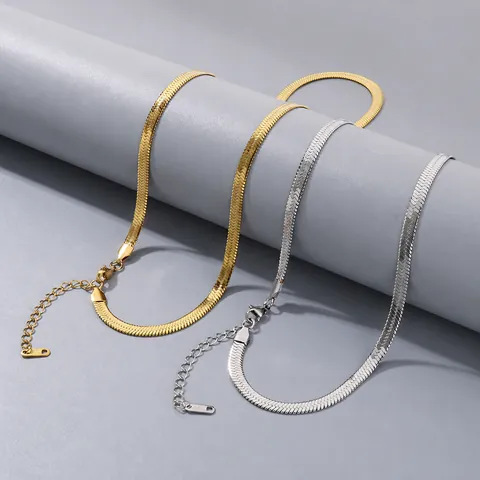 Stainless Steel Herringbone Snake Chain Necklace For Women Men Gold Silver Flat Blade Link Chain Adjustable Fashion Jewelry Gift