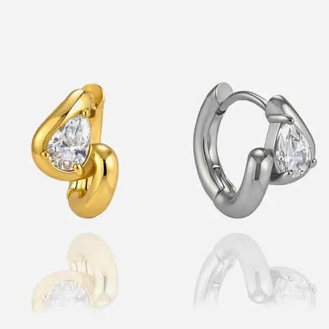 Pendientes de Aro de Acero Inoxidable con Circonia en Forma de Pera para Mujer Chapado en Oro de 18K Ear Cuff Minimalista Joyería de Lujo