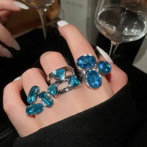 Vintage Luxe Legering Strass Ovaal Open Ring Voor Vrouwen Verstelbare Geometrische Wijsvinger Ring Retro Mode Sieraden Accessoires