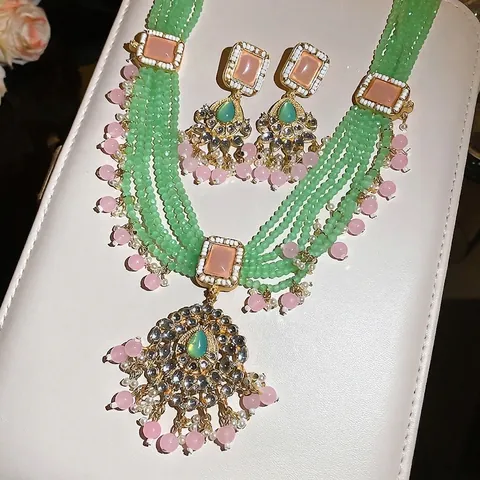 Vintage Königshof Mehrlagige Grüne Perlenkette Ohrringe Rosa Strass Künstliche Perle Vergoldeter Luxusschmuck Für Damen Hochzeit Bankett