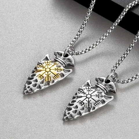 Viking Pirate Spearhead Pendant Vegvisir Rune Compass Charm Punk Titanium Steel Men Arrowhead Pendant Only For Jewelry Making