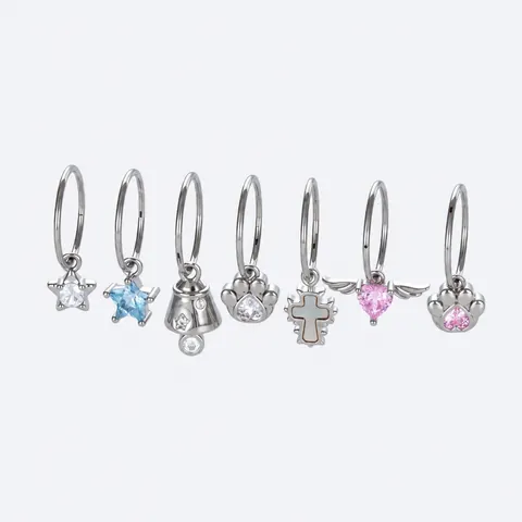 Orecchino a Cerchio Senza Cuciture Design di Nicchia Con Ciondolo Cuore Ali di Angelo Strass Zampa di Gatto Stella Gioielli da Piercing