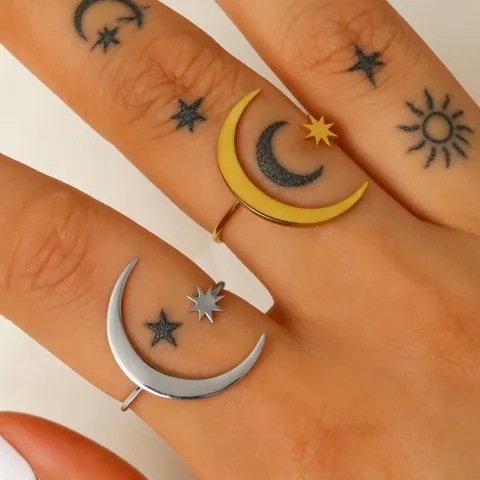 304 Edelstahl Mond Stern Offener Ring Für Damen Minimalistisch Verstellbar Himmlische Sonne Fingerring Individualität Schmuck Zubehör
