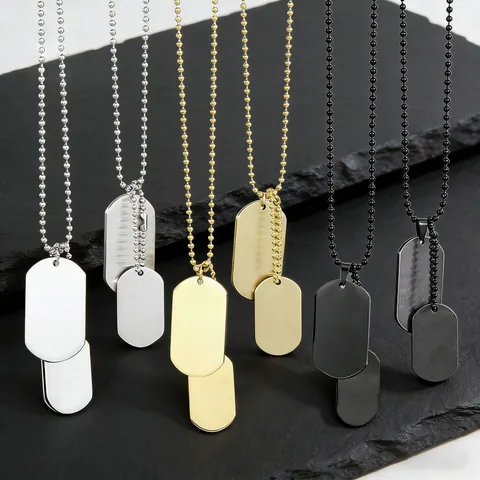 Collar Militar Dog Tag de Acero Inoxidable para Hombre Estilo Hip Hop Rectángulo Pulido Doble Etiqueta Joyería Regalo