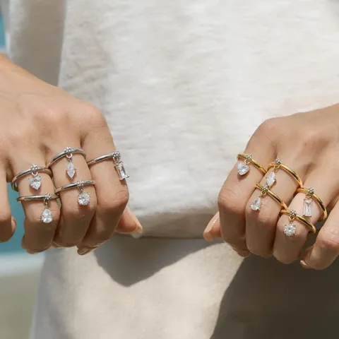 Eenvoudige Roestvrijstalen Ring Voor Dames 18K Verguld Met Strass Hanger Hart Marquise Waterdruppel Ronde Vorm Mode Sieraden Accessoire