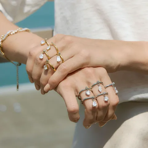 Eenvoudige Roestvrijstalen Ring Voor Dames 18K Verguld Met Strass Hanger Hart Marquise Waterdruppel Ronde Vorm Mode Sieraden Accessoire
