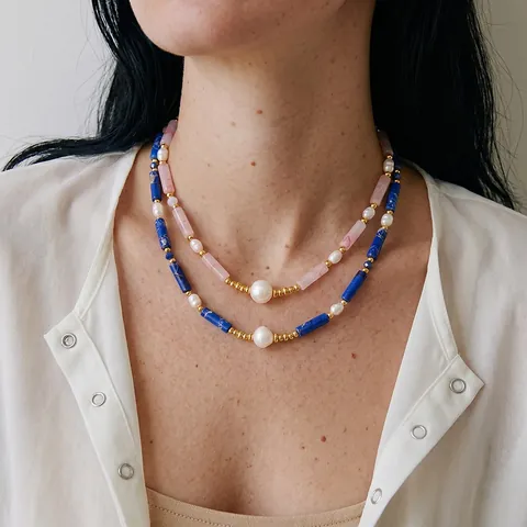 Collier Perlé Nœud de Bambou pour Femmes Acier Inoxydable Plaqué Or 18K Perle d'Eau Douce Bijoux de Mode