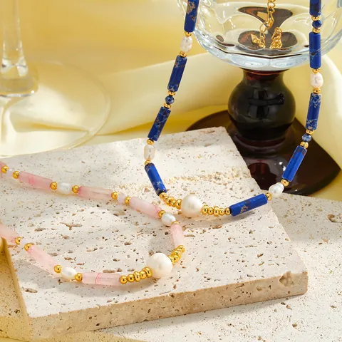 Collier Perlé Nœud de Bambou pour Femmes Acier Inoxydable Plaqué Or 18K Perle d'Eau Douce Bijoux de Mode