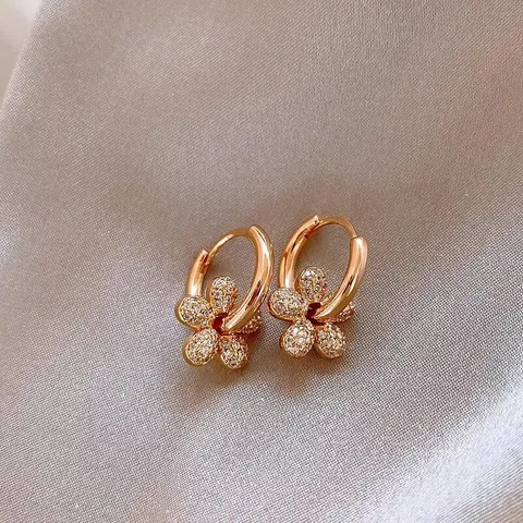 14K Vergulde Koperen Strass Bloem Oorbellen Voor Vrouwen Zoet Bloemen Sieraden Elegant Hoge Kwaliteit Accessoire Cadeau