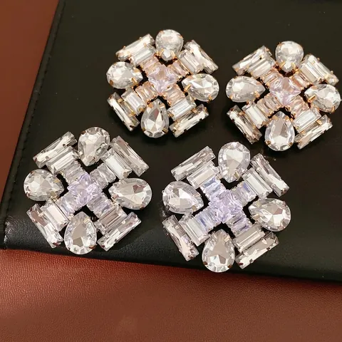 European Exaggerated Geometric Stud Earrings Copper Zirconia Resin Water Drop Diamond Shape Light Luxury Jewelry For Women