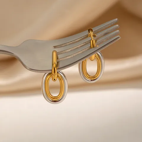 Minimalist Stainless Steel Two-Tone Hollow U-Shaped Earrings For Women European American 18K Gold Plated Fashion Jewelry