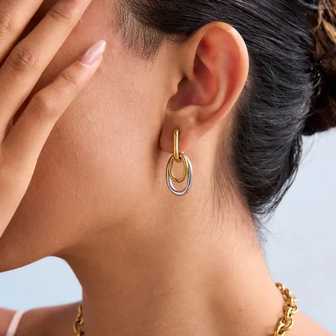 Minimalist Stainless Steel Two-Tone Hollow U-Shaped Earrings For Women European American 18K Gold Plated Fashion Jewelry
