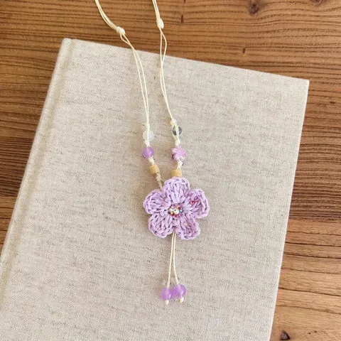 Handwoven Ceramic Flower Necklace Resort Style Sweet Floral Pendant Necklace For Women Vacation Decorative Jewelry Accessory