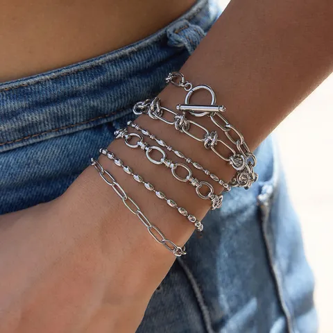 Minimalist Stainless Steel Paperclip Chain Necklace Bracelet For Women Waterproof Hypoallergenic Silver Gold Plated Stackable Hand Jewelry Gift