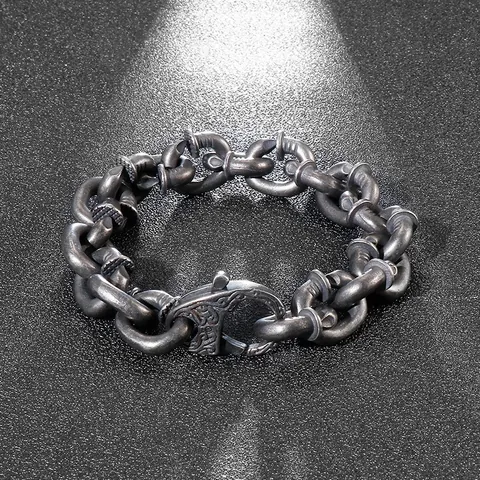 Pulsera de Eslabones de Clavo Punk de Acero de Titanio para Hombre Estilo Industrial Pesado Plata Envejecida Cadena de Clavo Cierre Tallado Joyería Regalo