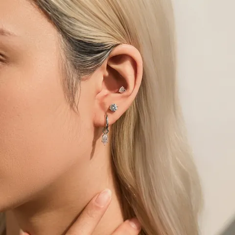 Modian Moissanita D Color 925 Plata de Ley Geométrico Corazón Rosca Pendientes de Botón Para Unisex Cartílago Piercing Joyería
