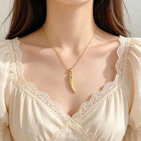 Minimalistische Edelstahl Halskette Mit Böser Blick Horn Anhänger Für Damen Gold Vergoldet Strass Eingelegte Schmuck Schlüsselbeinkette