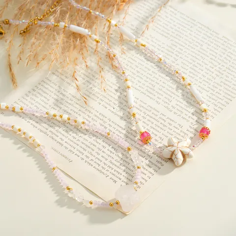 Edelstahl Seestern Anhänger Perlenkette Für Damen Mode 18K Vergoldet Weiß Muschel Pendler Strand Urlaub Schmuck