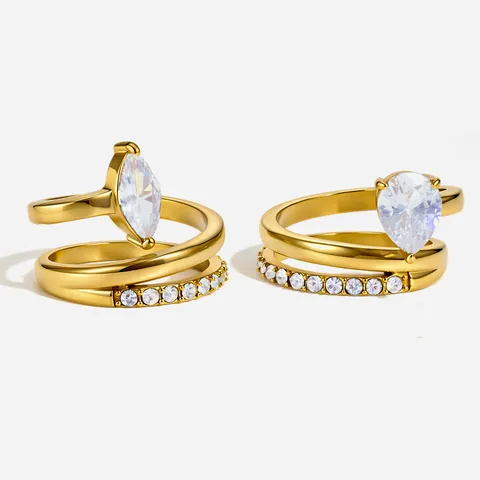 Stainless Steel Zirconia Open Ring For Women Gold Plated Geometric Adjustable Ring Luxury High Quality Minimalist Finger Jewelry