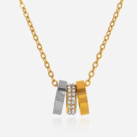 Minimalist Stainless Steel 18K Gold Plated Interlocking Multi Ring Pendant Necklace For Women Pave Zirconia Niche Design Jewelry