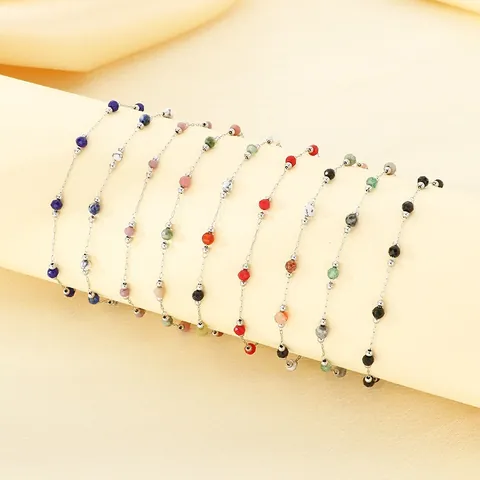 Minimalistische Titanium Staal Sieradenset Gekleurde Kunststof Kralen Ketting Halsketting Armband Voor Dames Modieuze Sieraden