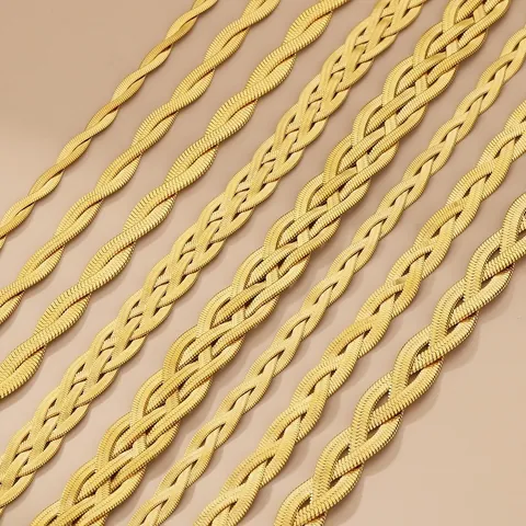 Vintage Stainless Steel Multi Layer Braided Snake Chain Necklace For Women Elegant Gold Steel Three Color Woven Herringbone Choker Jewelry Gift