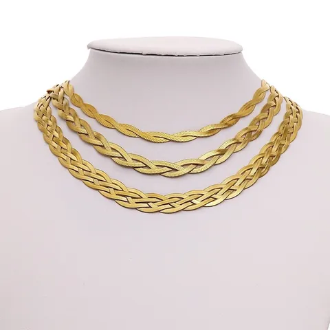 Conjunto de Collar y Pulsera de Acero Inoxidable Estilo Occidental Cadena de Hueso de Serpiente Tejida Multicapa Mujer