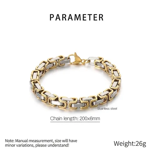 Men's Byzantine Chain Bracelet Stainless Steel Electroplated Imperial Link Chain Fashion Jewelry For Men Gift