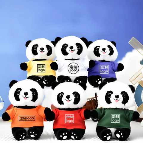 Cute Panda Plush Toy Wearing Colorful T-Shirt Soft Stuffed Animal Doll Hanging Keychain For Kids Souvenir Gift Accessory