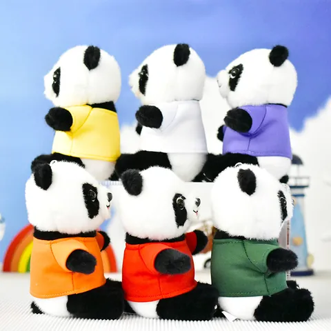Cute Panda Plush Toy Wearing Colorful T-Shirt Soft Stuffed Animal Doll Hanging Keychain For Kids Souvenir Gift Accessory
