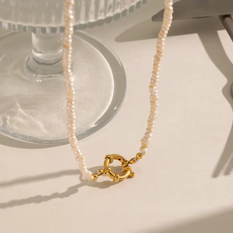 Süßwasserperlen Halskette Mit Edelstahl Federringverschluss 18K Vergoldet Französischer Vintage Elegant Für Damen