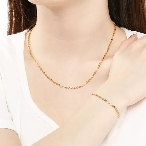 Einfache Mode Edelstahl Halskette Und Armband Set Vakuum Plattierung 18K Gold Plattiert Verstellbarer Schmuck Für Frauen