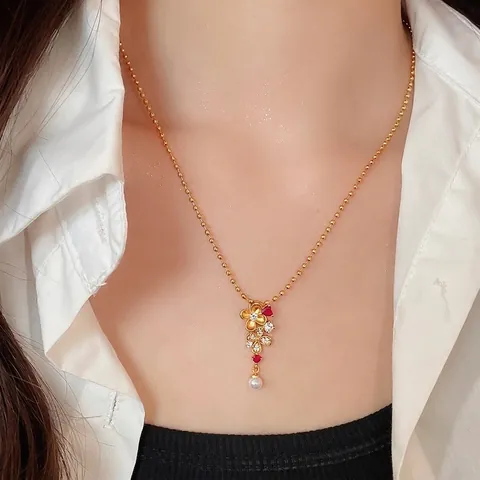 Collar Con Colgante de Flor Chapado en Oro 24K Con Circonia Perla Artificial Joyería Vintage Para Mujer Fiesta