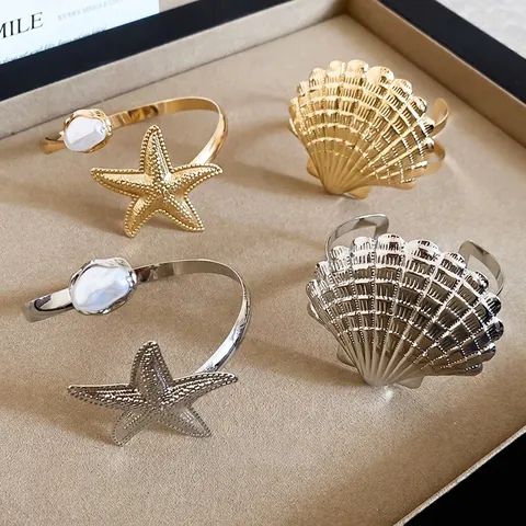 Böhmische Legierung Seestern Meeresmuschel Offener Armreif Armband Mit Künstlicher Perle Verstellbarer Manschettenarmring Für Damen Mode Schmuck