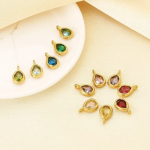 Teardrop Pendant Charm Stainless Steel Colorful Faceted Glass Stone Waterdrop Shape For DIY Jewelry Making Gold Plated