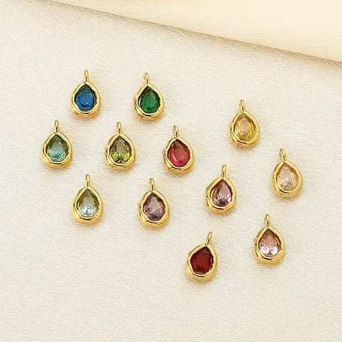 Teardrop Pendant Charm Stainless Steel Colorful Faceted Glass Stone Waterdrop Shape For DIY Jewelry Making Gold Plated