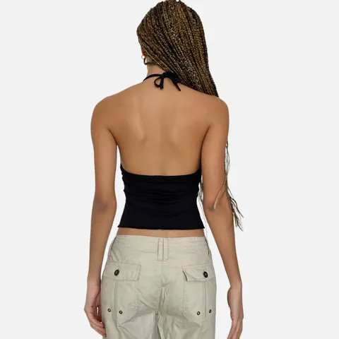 Top de Tirantes Sexy Halter para Mujer con Nudo Delantero y Espalda Descubierta Dobladillo Irregular Color Sólido Casual de Verano sin Mangas