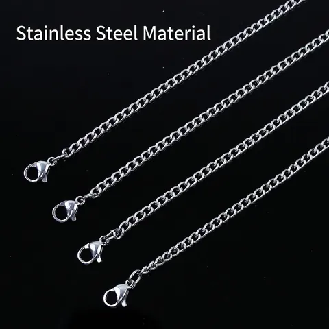 Stainless Steel Curb Chain Necklace For Men Women Minimalist Silver Color Basic Link Chain Sweater Necklace Jewelry