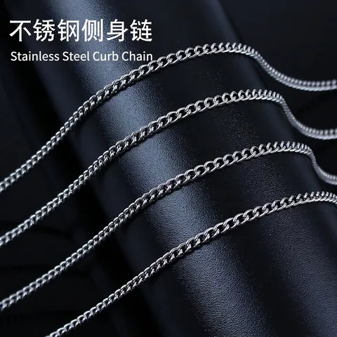 Stainless Steel Curb Chain Necklace For Men Women Minimalist Silver Color Basic Link Chain Sweater Necklace Jewelry