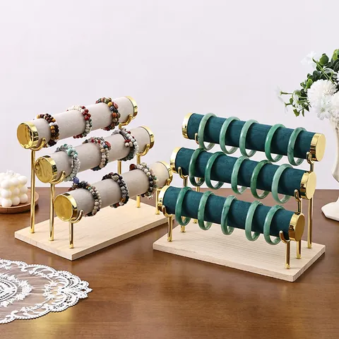 Jewelry Display Rack Wood Metal T-Bar Bracelet Holder Single Double Triple Tier Watch Bangle Organizer Stand For Women Showroom