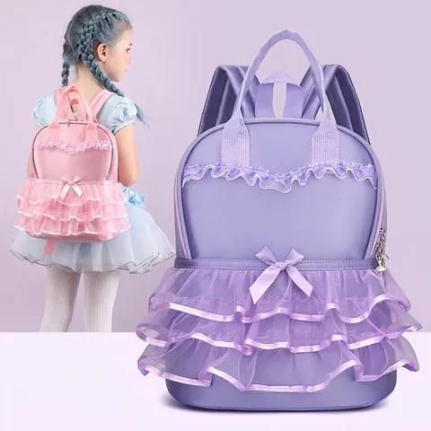 Sweet Princess Girls Backpack Lace Ballet Dress Design Bow Decoration Kindergarten School Bag For Kids Toddler Girl Birthday Gift