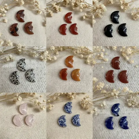Colgante de Cara de Luna de Piedra Natural Tallado a Mano Cristal de Sanación para Accesorios de Joyería DIY Decoración Mística Celestial
