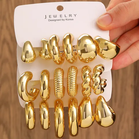 Fashion Resin Alloy Teardrop Geometric Hoop Earrings Collection Gold Silver Plated Twist Stud Earrings For Women Jewelry