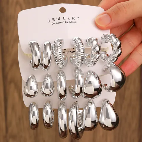 Fashion Resin Alloy Teardrop Geometric Hoop Earrings Collection Gold Silver Plated Twist Stud Earrings For Women Jewelry